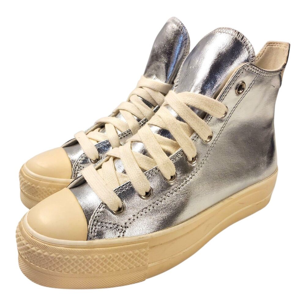 CONVERSE Shoes ALL STAR Womens Size 8 Metallic Silver High Top Sneaker A09902C